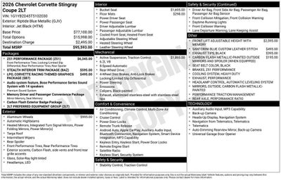 2026 Chevrolet Corvette Stingray 2LT