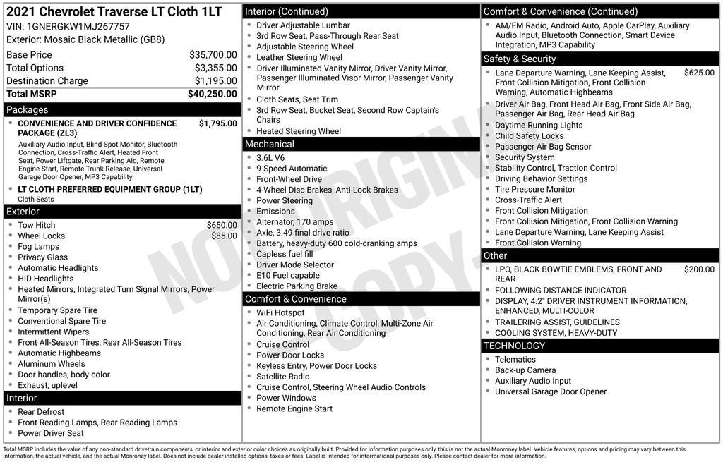 2021 Chevrolet Traverse LT Cloth