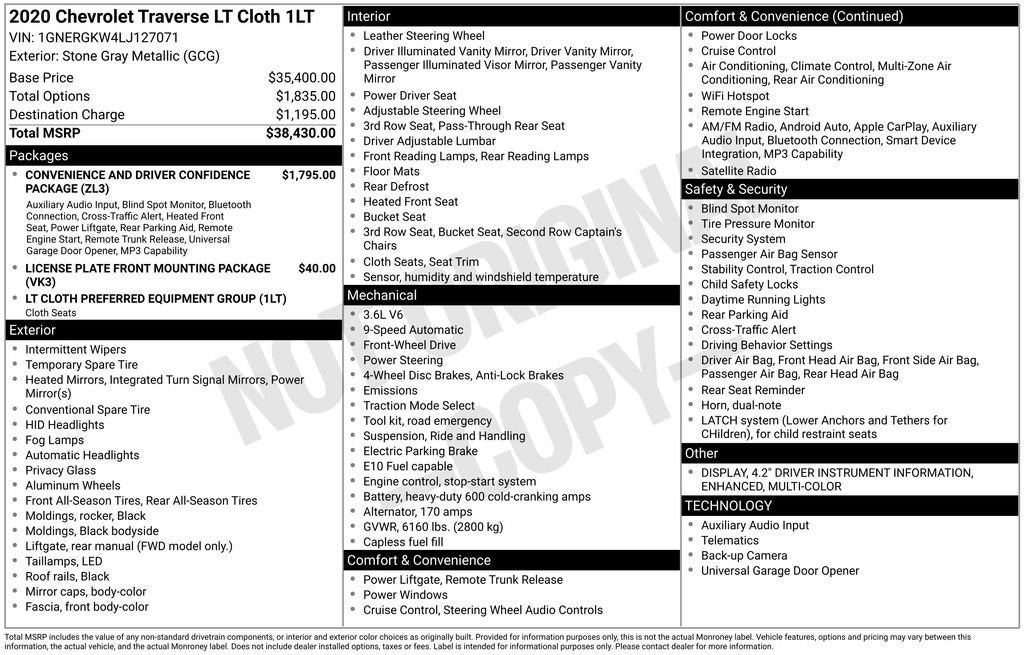 2020 Chevrolet Traverse LT Cloth