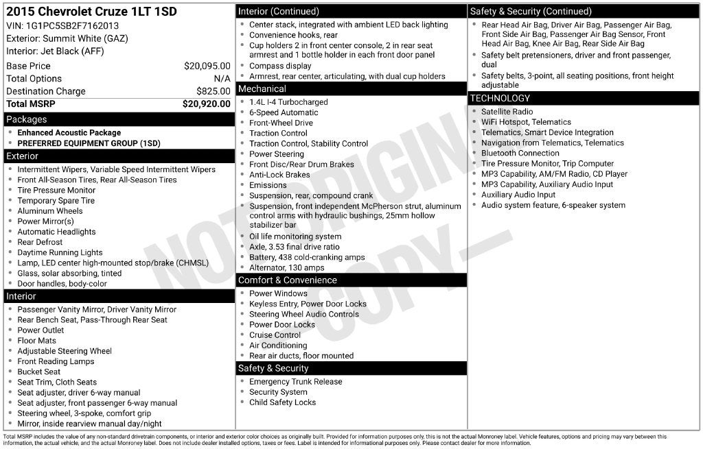 2015 Chevrolet Cruze 1LT