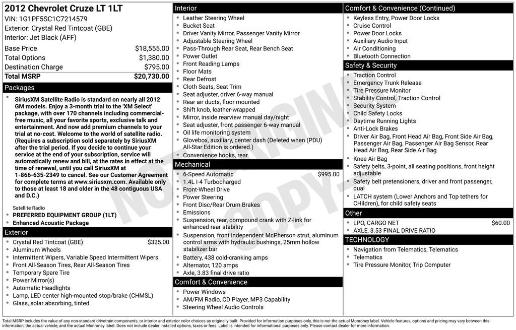 2012 Chevrolet Cruze 1LT