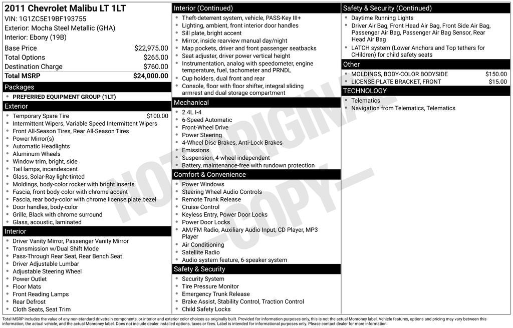 2011 Chevrolet Malibu LT 1LT