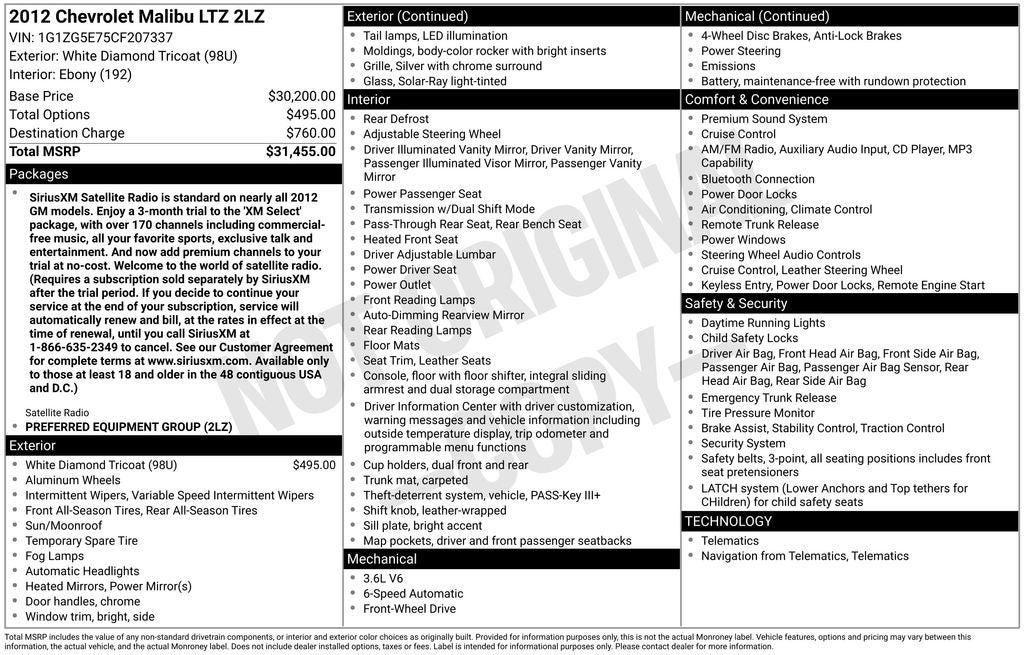 2012 Chevrolet Malibu LTZ 2LZ