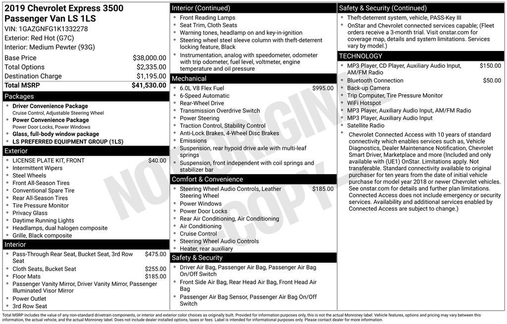 2019 Chevrolet Express 3500 LS Passenger