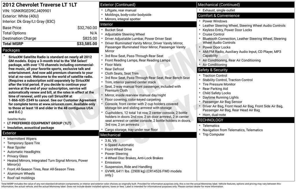 2012 Chevrolet Traverse LT 1LT