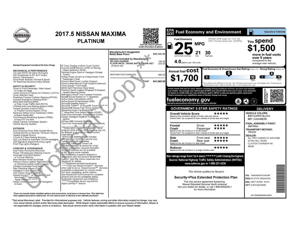 2017 Nissan Maxima Platinum