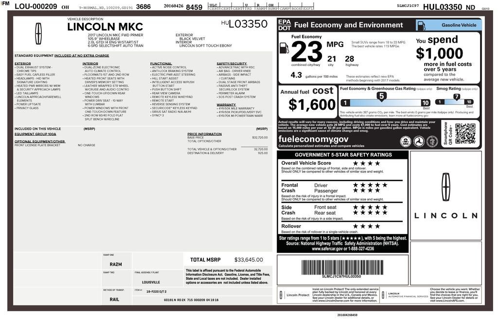 2017 Lincoln MKC Premiere