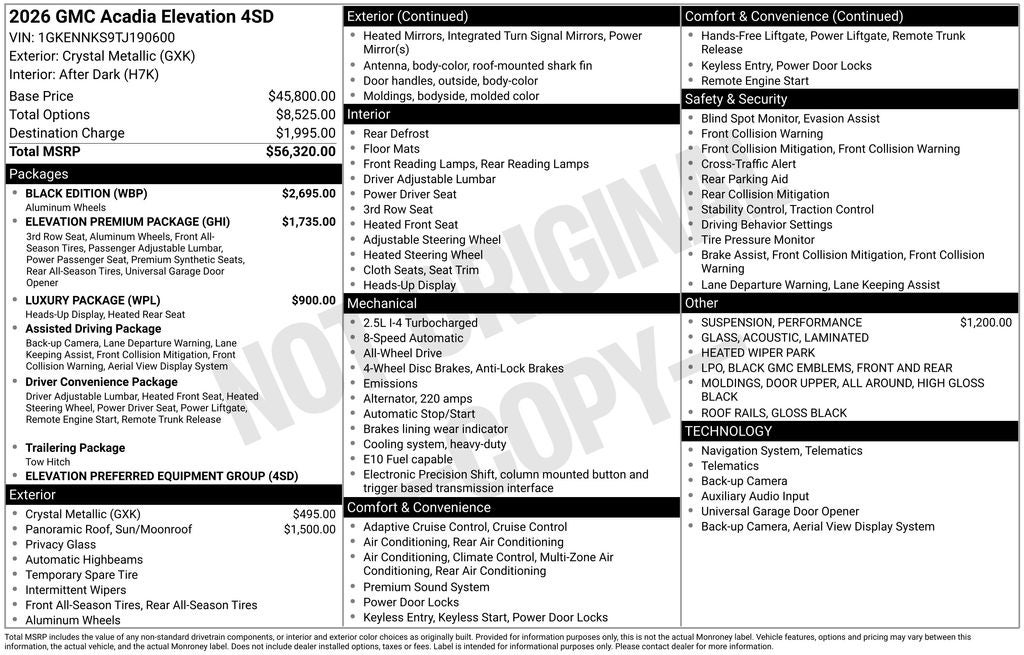 2026 GMC Acadia Elevation