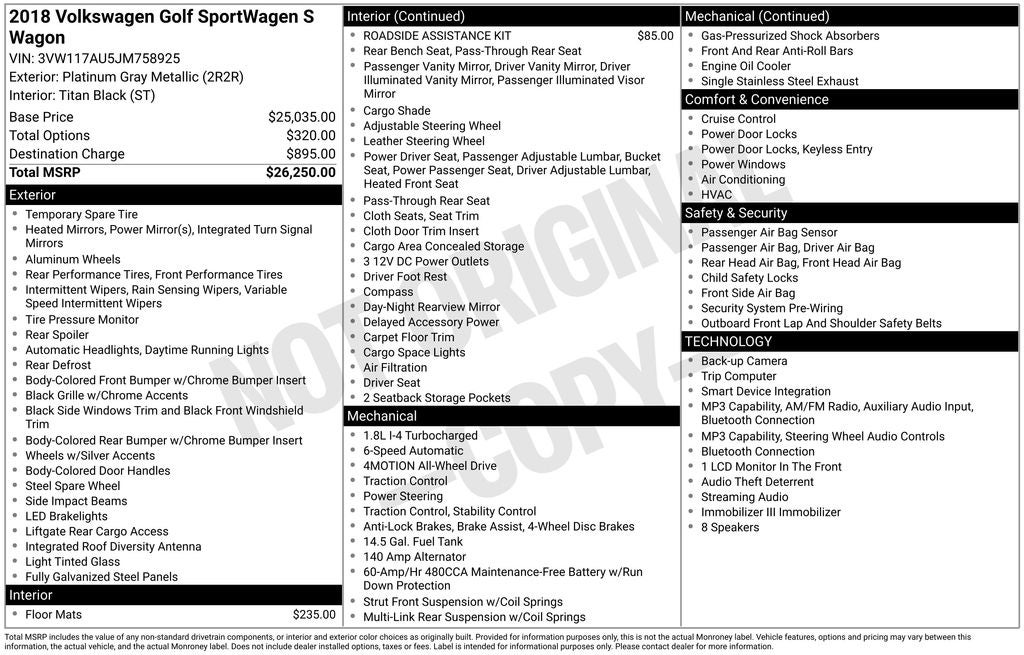 2018 Volkswagen Golf SportWagen S 4Motion