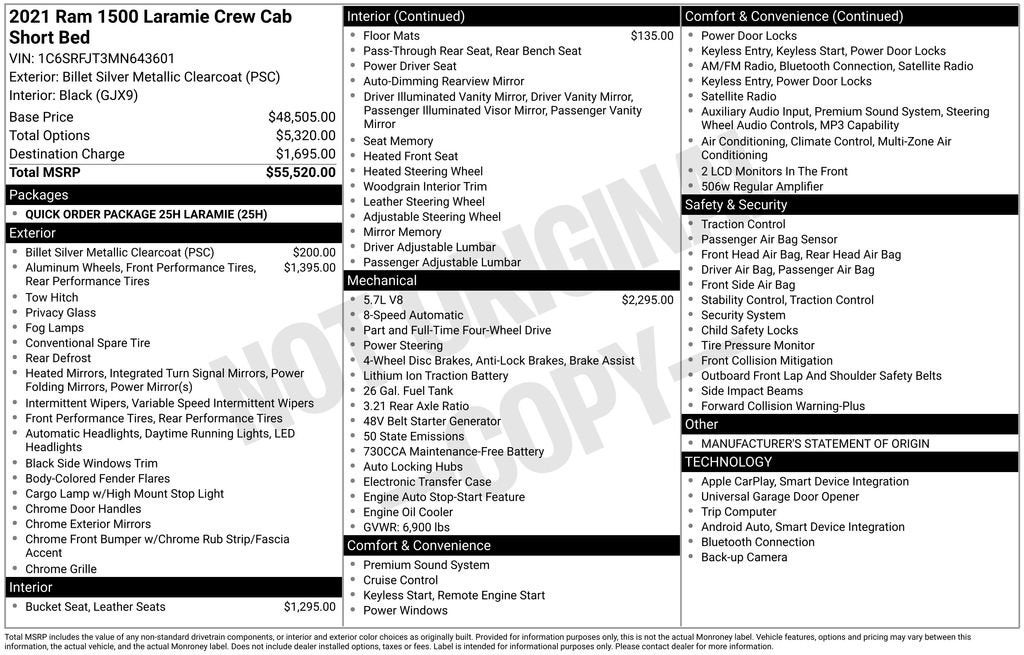 2021 RAM 1500 Laramie Crew Cab 4x4 5'7" Box