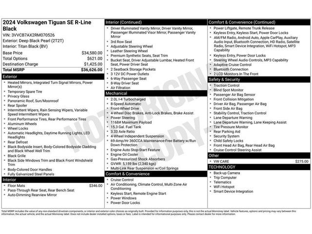 2024 Volkswagen Tiguan 2.0T SE R-Line Black